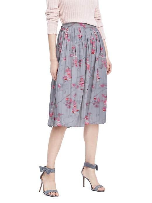 Banana Republic Womens Ikat Pleated Midi Skirt - Gray