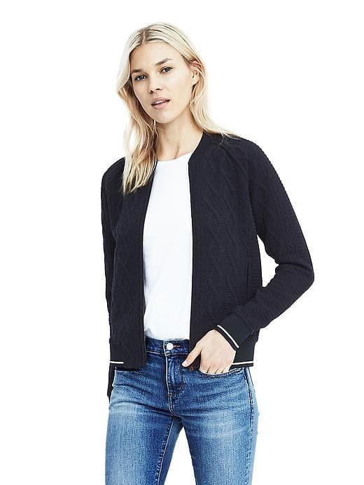 Banana Republic Womens Jacquard Bomber Sweater - Preppy Navy