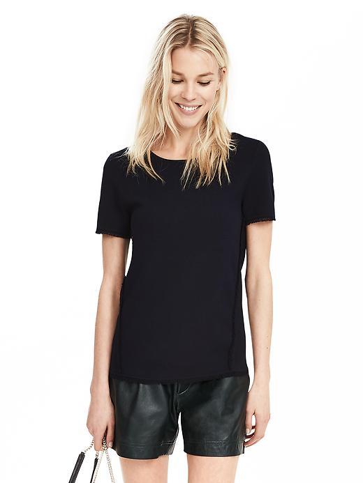 Banana Republic Womens Fringe Short Sleeve Sweater Size M - Navy