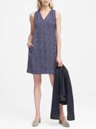 Banana Republic Womens Herringbone Pleated-shoulder Shift Dress Blue Print Size 10