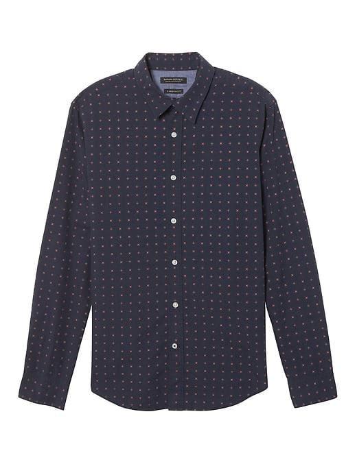 Banana Republic Mens Camden Standard Fit Custom Wash Print Shirt - Navy