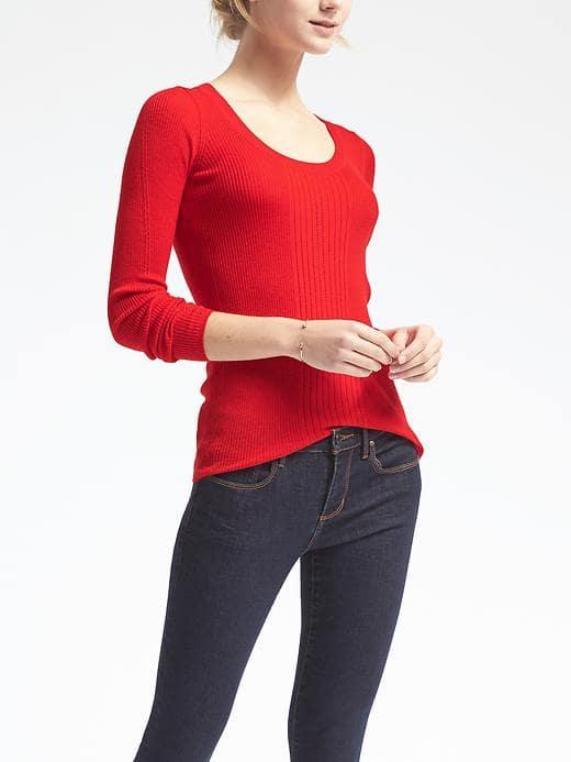 Banana Republic Womens Merino Ribbed Scoop Neck Sweater - Red