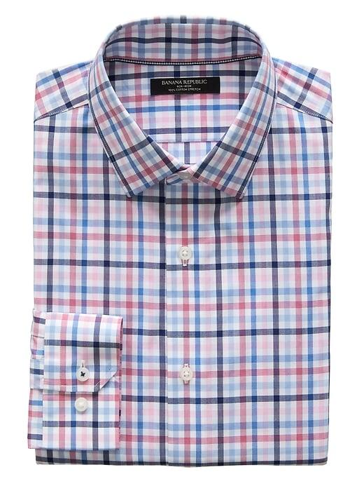 Banana Republic Mens Camden Standard-fit Non-iron Gingham Shirt Fresco Pink Size S