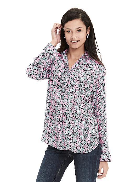 Banana Republic Batik Popover Blouse Size L Petite - Navy