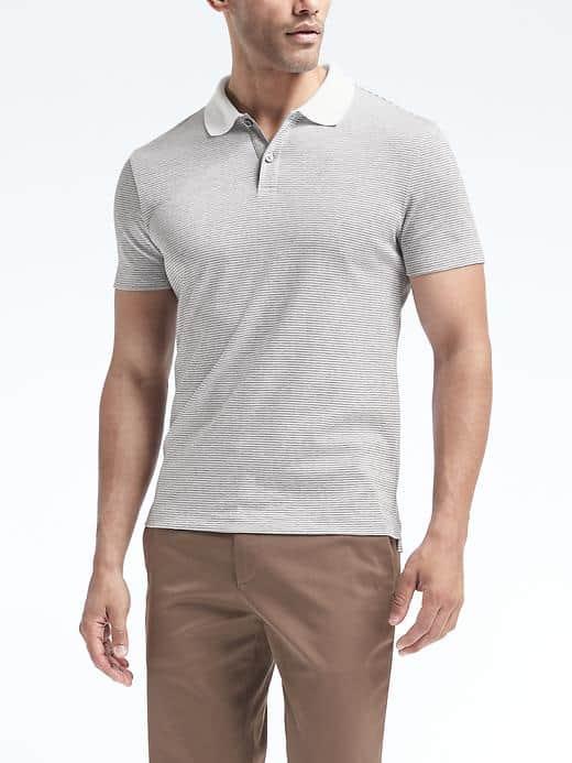 Banana Republic Mens Slim Luxury Touch Feeder Stripe Polo - Gray Sky