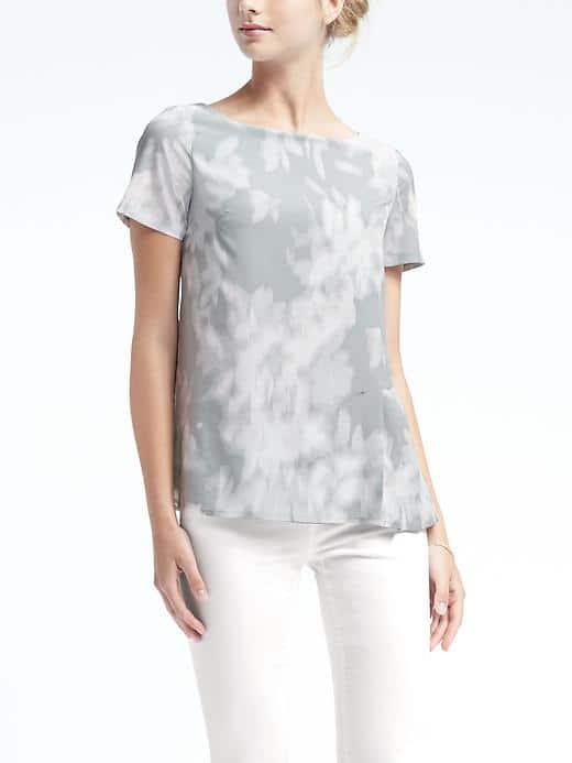 Banana Republic Short Sleeve Floral Draped Tee - Blue Print