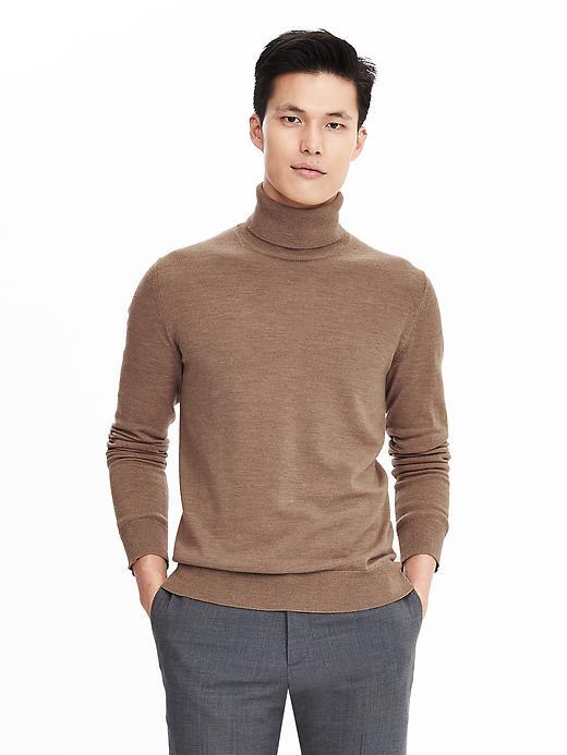 Banana Republic Mens Italian Merino Turtleneck - Honey Brown
