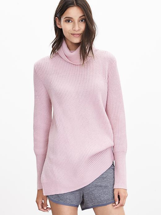 Banana Republic Womens Todd &amp; Duncan Cashmere Long Turtleneck Size L - Cherry Blossom Pink