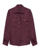 Banana Republic Womens Dillon Classic-fit Soft Satin Utility Shirt Wine Red Size S
