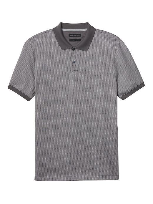 Banana Republic Mens Slim Luxury-touch Square Jacquard Polo Shirt Gray Sky Size L