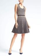 Banana Republic Womens Stripe Fit And Flare Dress - Navy Stripe