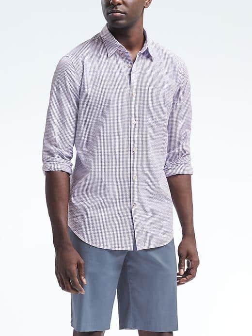 Banana Republic Mens Grant Fit Seersucker Shirt - Purple