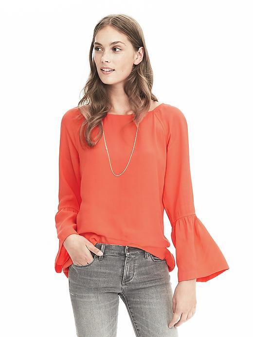 Banana Republic Womens Bell Sleeve Crepe Blouse - Sunset Pink