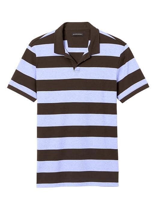 Banana Republic Mens Luxury Touch Rugby Stripe Polo - Cerulean Blue