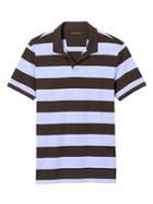 Banana Republic Mens Luxury Touch Rugby Stripe Polo - Cerulean Blue