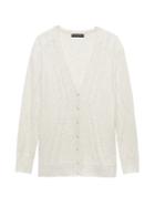 Banana Republic Womens Feather-touch Pointelle Boyfriend Cardigan Heather Gray Size Xl