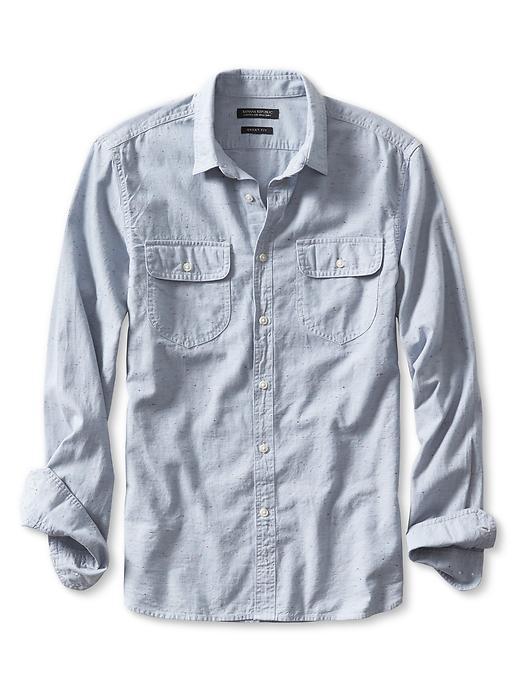 Banana Republic Mens Grant Fit Acorn Pocket Custom 078 Wash Shirt Size L Tall - Light Blue