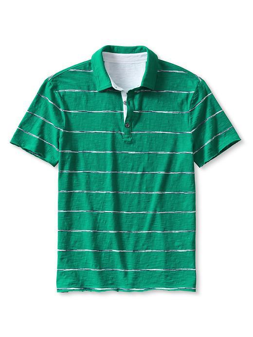 Banana Republic Mens Slim Fit Raw Edge Cotton Polo Size L - Emerald Cove