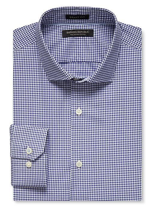 Banana Republic Mens Grant Fit Micro Gingham 120s Supima Cotton Shirt Size L Tall - Blue Violet