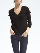 Banana Republic Womens Merino Ruffle Vee Sweater - True Black
