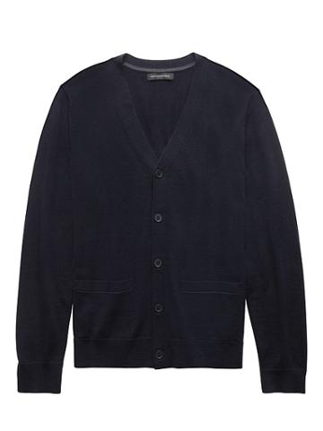 Banana Republic Mens Italian Merino Cardigan Sweater Navy Size L