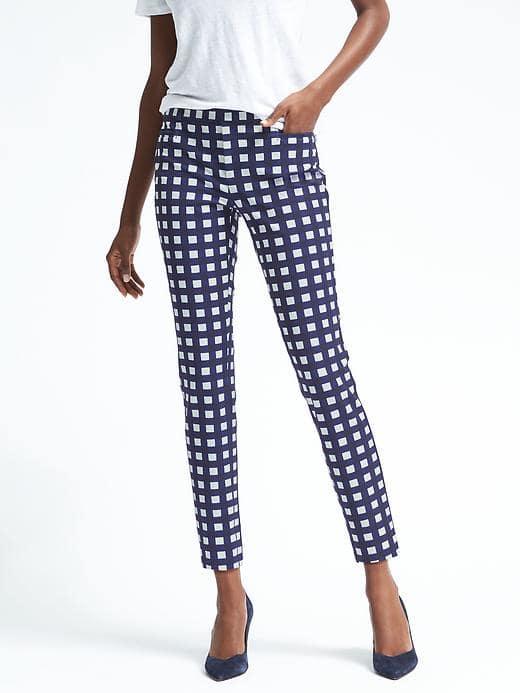 Banana Republic Womens Sloan Fit Micro Gingham Pant - Navy/white