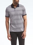 Banana Republic Mens Luxury-touch Stripe Polo Shirt Gray Texture Size L