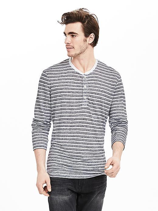 Banana Republic Mens Stripe Linen Henley Size L Tall - White