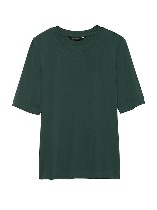 Banana Republic Womens Soft Stretch Elbow-sleeve T-shirt Forest Green Size Xs