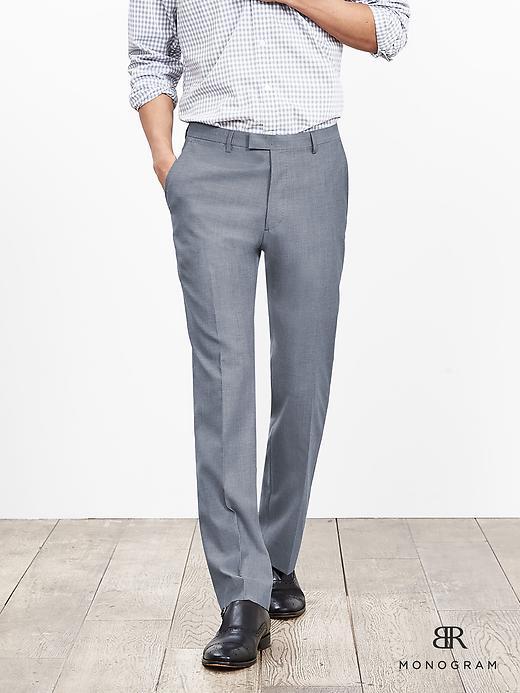 Banana Republic Mens Monogram Blue Italian Wool Cotton Blend Suit Trouser Size 34w 36l Tall - Blue Dusk
