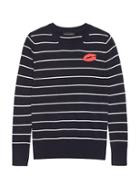 Banana Republic Womens Italian Merino-blend Crew-neck Sweater Bold Blue Stripe Size Xl