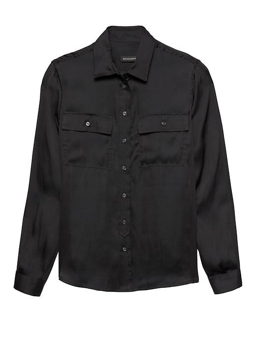 Banana Republic Womens Dillon Classic-fit Soft Satin Utility Shirt Black Size Xs