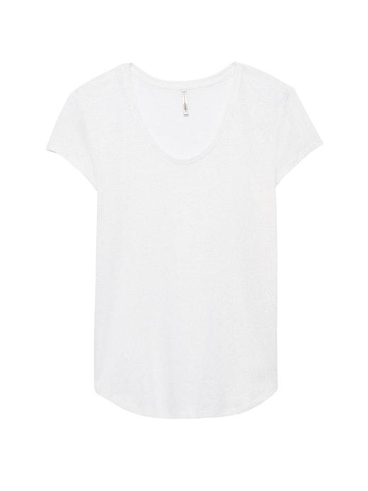 Banana Republic Womens Linen-blend Cap-sleeve Scoop Tee Copper On White Size Xxl