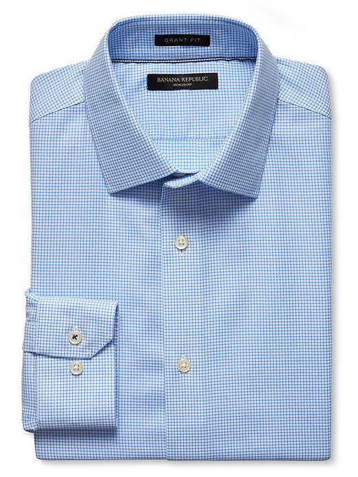 Banana Republic Mens Grant Fit Non Iron Oxford Micro Gingham Shirt Size Xxl Tall - Slalom Blue