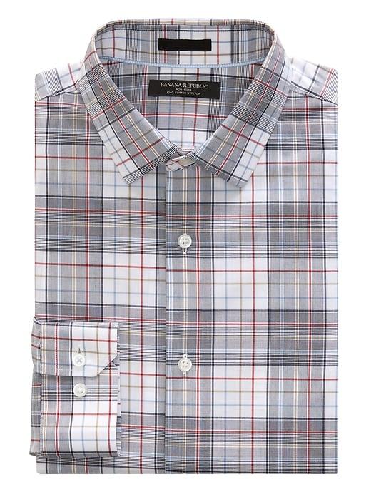 Banana Republic Mens Grant Slim-fit Non-iron Stretch Plaid Shirt Admiral Blue Size S