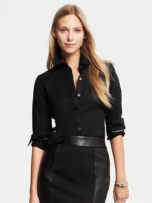 Banana Republic Fitted Non Iron Sateen Shirt - Black