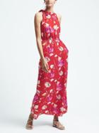 Banana Republic Womens Floral Tie Neck Maxi Dress - Red Print