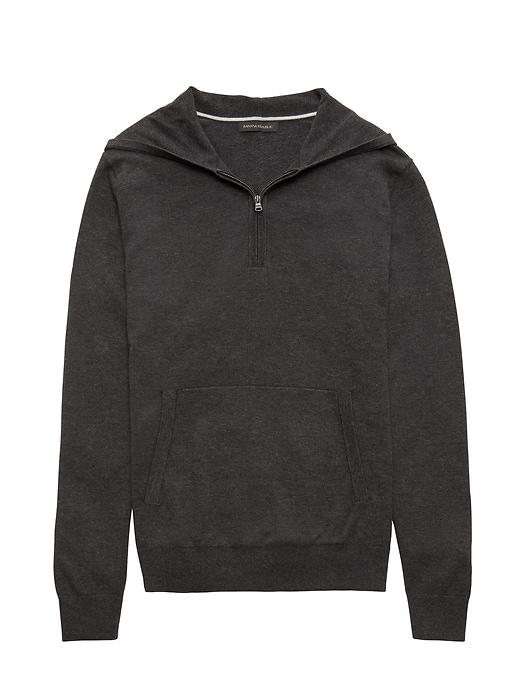 Banana Republic Mens Supima Cotton Half-zip Sweater Hoodie Dark Charcoal Size L