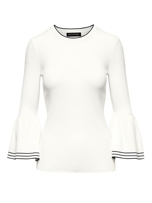 Banana Republic Womens Stripe Bell-sleeve Sweater Top Stone Stripe Size Xl