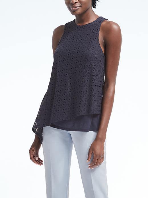 Banana Republic Womens Asymmetrical Lace Overlay Tank - Navy