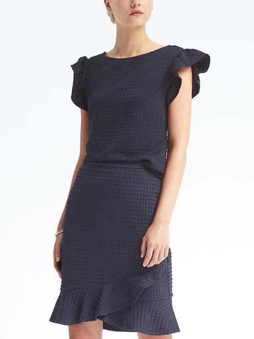 Banana Republic Womens Gingham Jacquard Ruffle Top - Navy