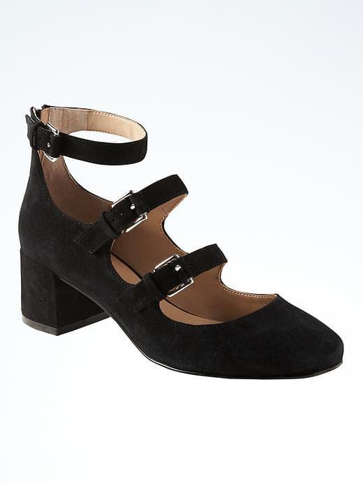 Banana Republic Strappy Mid Block Heel - Black Suede