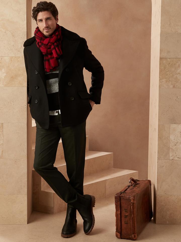 Italian Melton Peacoat With Shearling Collar