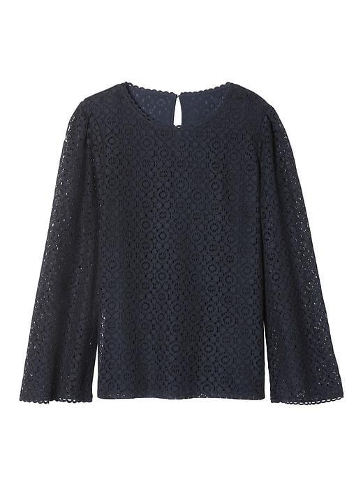Banana Republic Womens Lace Fluted Sleeve Top - Navy