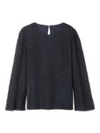 Banana Republic Womens Lace Fluted Sleeve Top - Navy