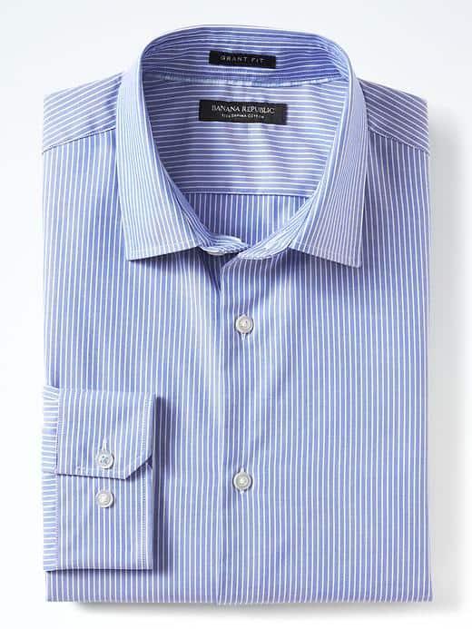 Banana Republic Mens Grant Fit Supima Cotton Stripe Shirt - Riviera Blue