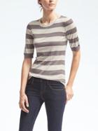 Banana Republic Womens Stripe Silk Cashmere Elbow Sleeve Pullover - Gray Stripe
