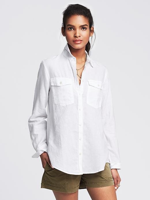 Banana Republic Womens Soft Wash Linen Cotton Shirt Size L - White