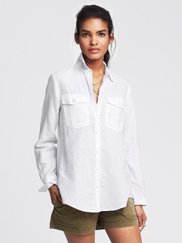 Banana Republic Womens Soft Wash Linen Cotton Shirt Size L - White