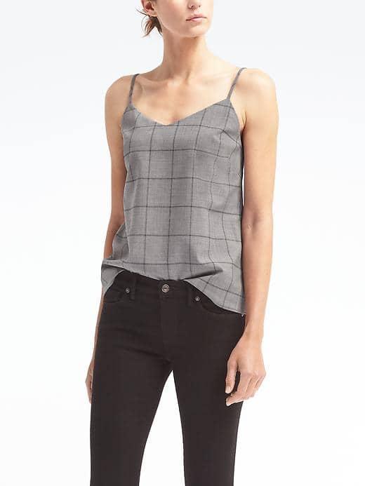 Banana Republic Womens Windowpane Lightweight Wool Essential Cami - Gray